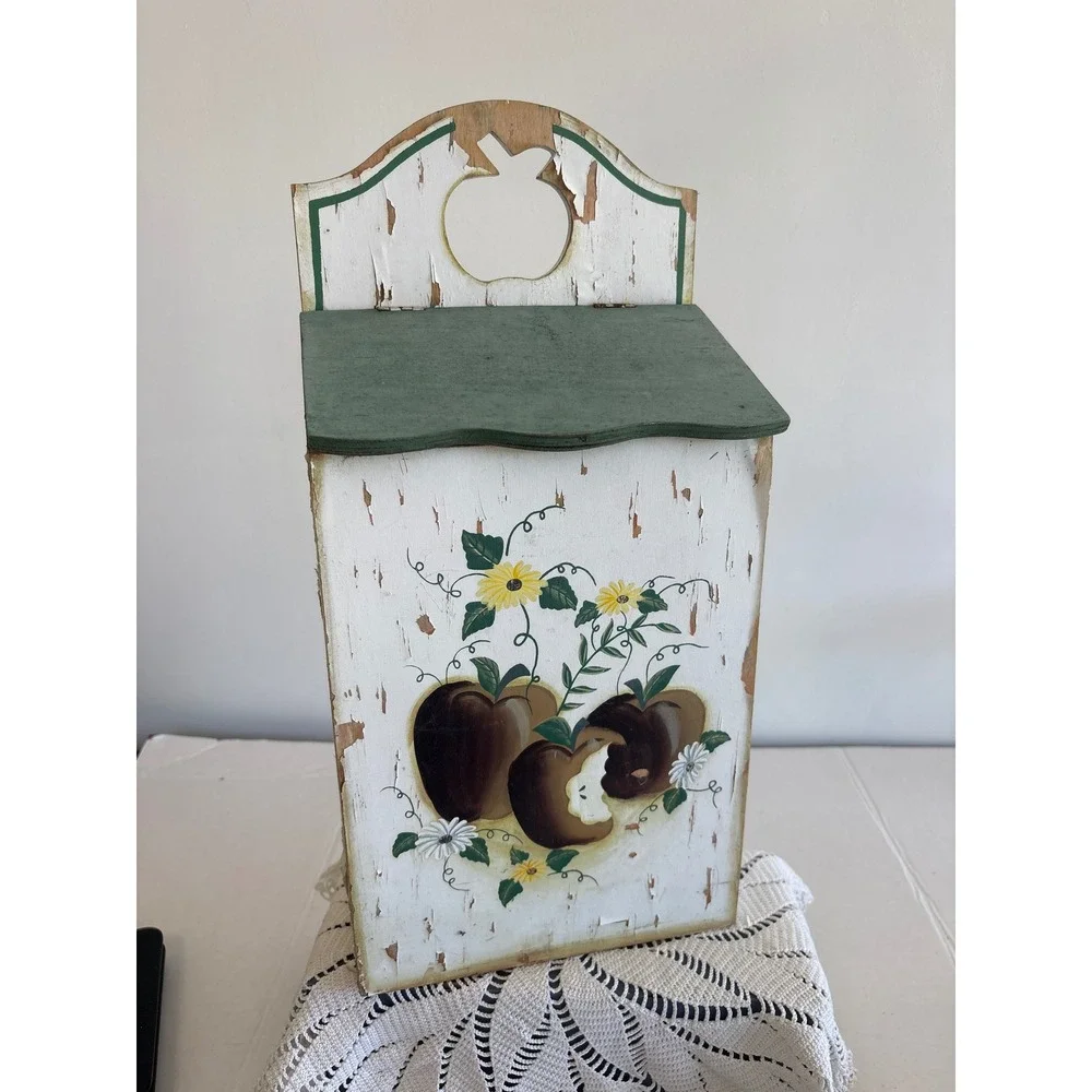 VTG Collections Etc Wooden Wall box  Hand Painted Apple Sunflower Folk Art
